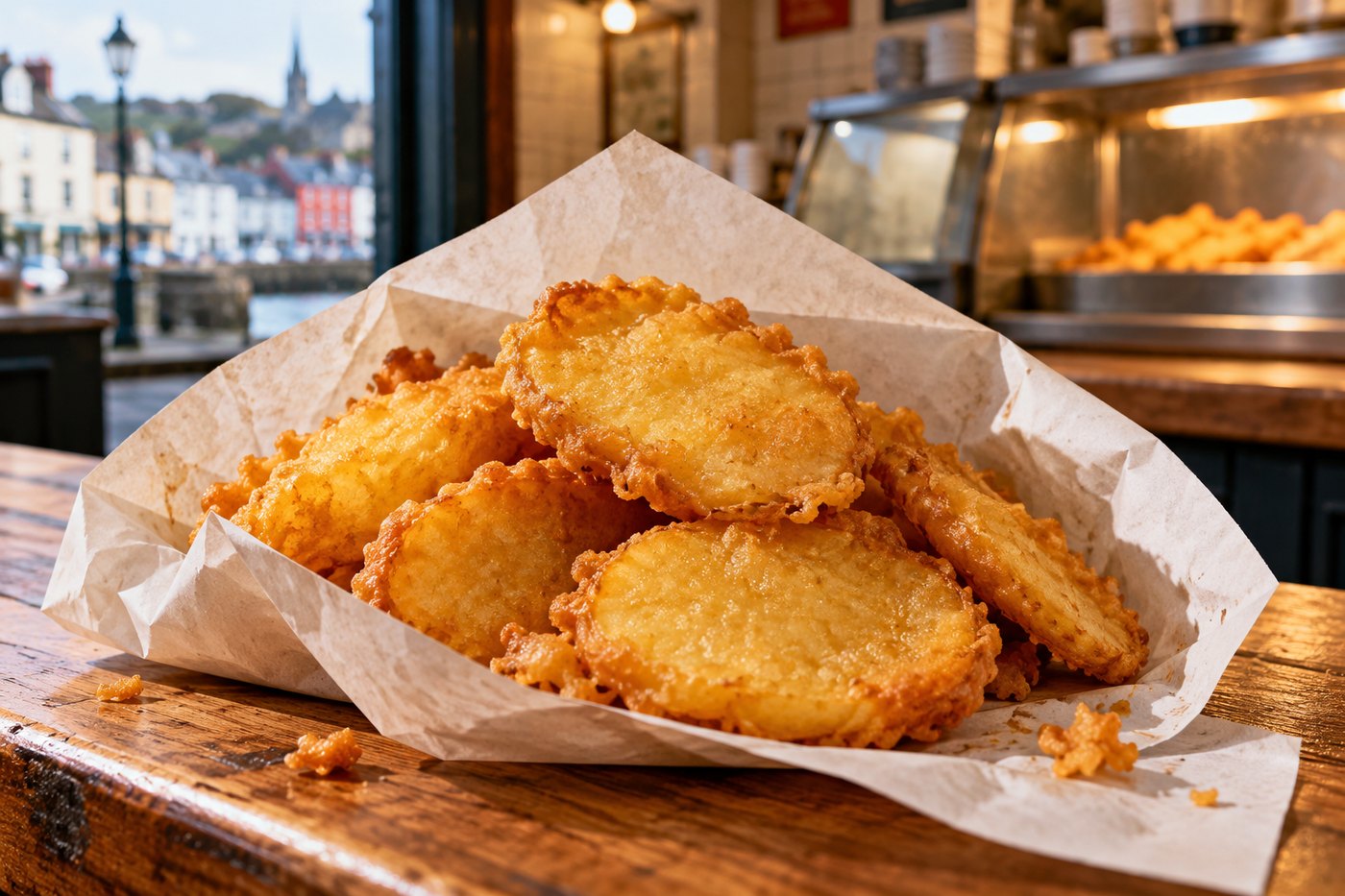 Battered potato scallops
